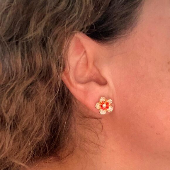 Neiman Marcus Austrian 925 Sterling Silver Crystal Flower Stud Earrings - Picture 1 of 4